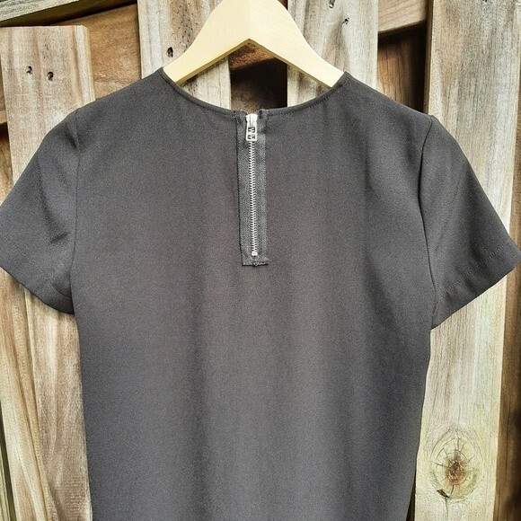 Madewell Black Mini Dress Leather Pocket T-Shirt High-low Dress Exposed Zip XS - Picture 5 of 13